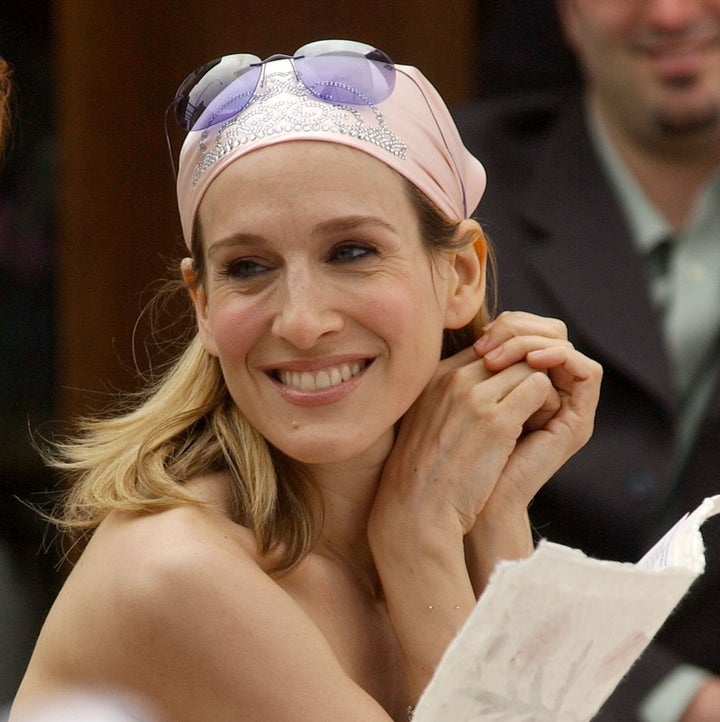 Sarah Jessica Parker, as Carrie Bradshaw, during a scene for "Sex and the City" at West Village in New York City.