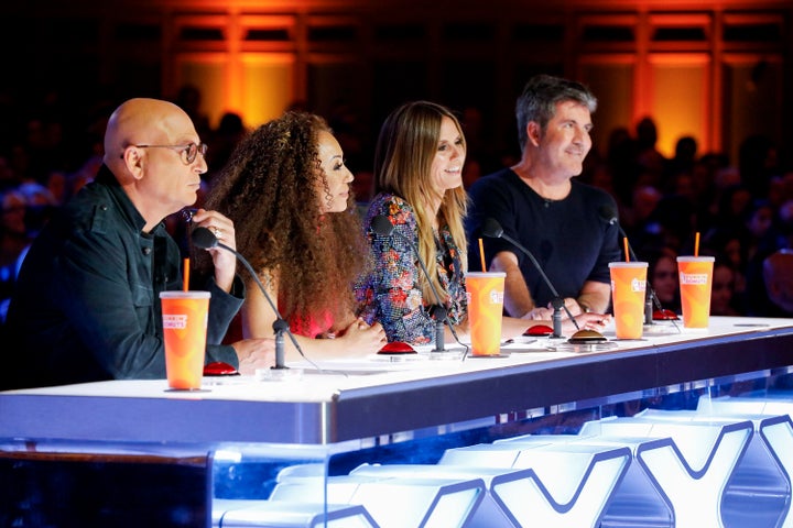 From Left: “America’s Got Talent” judges Howie Mandel, Mel B, Heidi Klum, Simon Cowell on “Auditions 6” Episode 1306.
